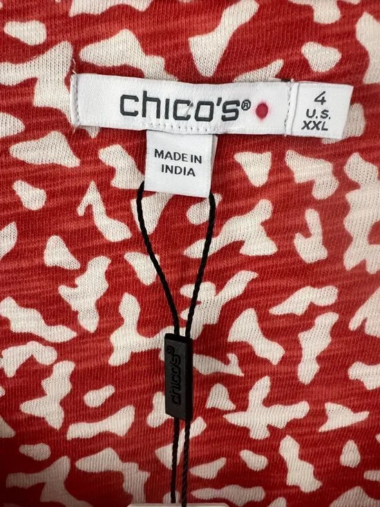 Chico's Size 4 (XXL) Slub Dot V-Neck Tee 3/4 Sleeve Coral Zinnia NWT Basic Knit - Picture 7 of 7